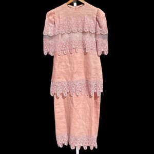 Capriccio by Digna vintage linen lace pink 2piece dress romantic wedding MOB/MOG